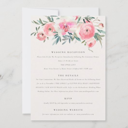 Blush roze roze bloem met één rand kaart (Achterkant)