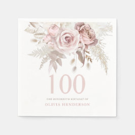 Blush roze roze bloemen 100th Birthday Party Event Servet