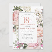 Blush roze roze bloemen 18 verjaardag kaart (Voorkant)
