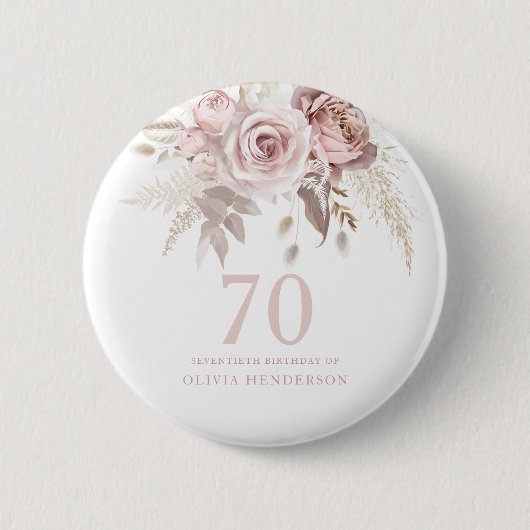 Blush roze roze bloemen 70th Birthday Party Ronde Button 5,7 Cm (Voorkant)