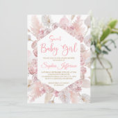 Blush roze roze bloemen Baby shower Uitnodiging (Staand voorkant)