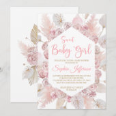 Blush roze roze bloemen Baby shower Uitnodiging (Voorkant / Achterkant)