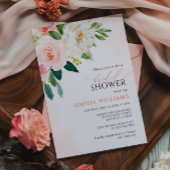 Blush roze roze bloemen Bridal Shower Uitnodiging