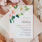 Blush roze roze bloemen Bridal Shower Uitnodiging