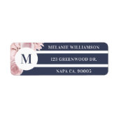 Blush Roze Roze Bloemen met Witte & Navy Stripes Etiket (Voorkant)