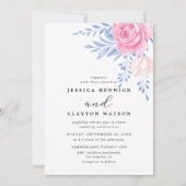 Blush roze roze bloemen Stapel Blauwe Blauwe Blauw Kaart (Voorkant)