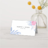 Blush roze roze bloemen Stapel Blauwe Blauwe Blauw Plaatskaartje (Achterkant)