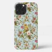 Blush roze roze bloemenpatroon op lichtblauw iPhone hoesje (Achterkant)