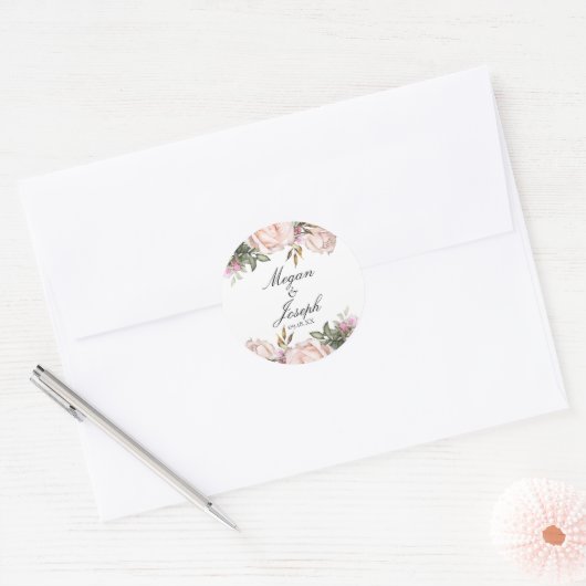Blush Roze Roze Bruiloft Stickers (Envelop)