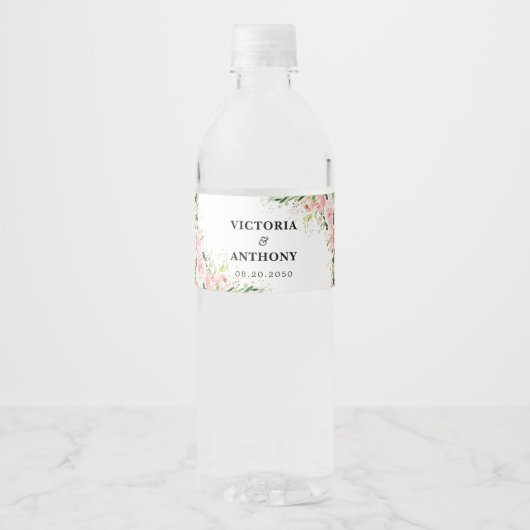 Blush Roze Roze Bruiloft Water Flesetiketten Waterfles Etiket (Voorkant)
