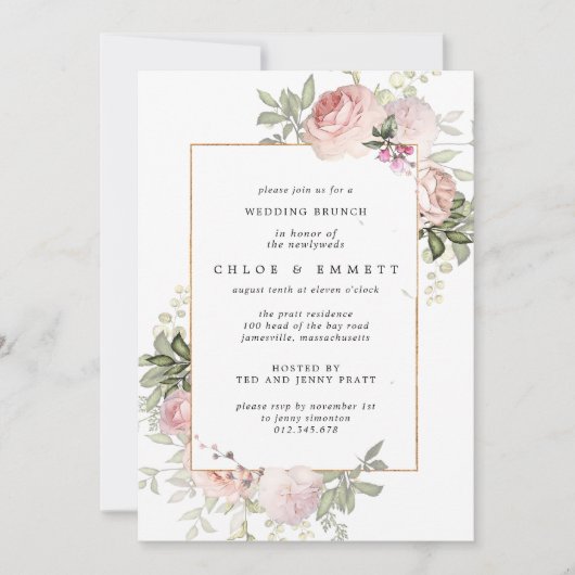 Blush roze roze bruine bruiloft Brunch Kaart (Voorkant)