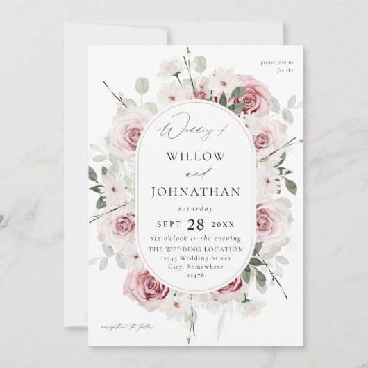 Blush roze roze en eucalylptus Floral Wedding Kaart (Voorkant)