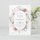 Blush roze roze en eucalylptus Floral Wedding Kaart (Staand voorkant)