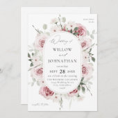 Blush roze roze en eucalylptus Floral Wedding Kaart (Voorkant / Achterkant)