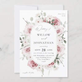 Blush roze roze en eucalylptus Floral Wedding Kaart