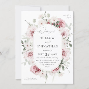 Blush roze roze en eucalylptus Floral Wedding Kaart