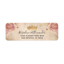 Blush roze roze en Gold Floral Return Address Etiket