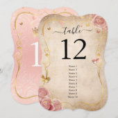 Blush roze roze en Gold Guest Name Table Numbers Kaart (Voorkant / Achterkant)