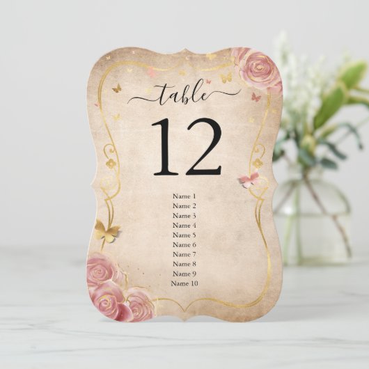 Blush roze roze en Gold Guest Name Table Numbers Kaart (Staand voorkant)