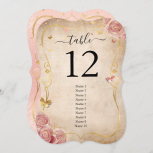 Blush roze roze en Gold Guest Name Table Numbers Kaart