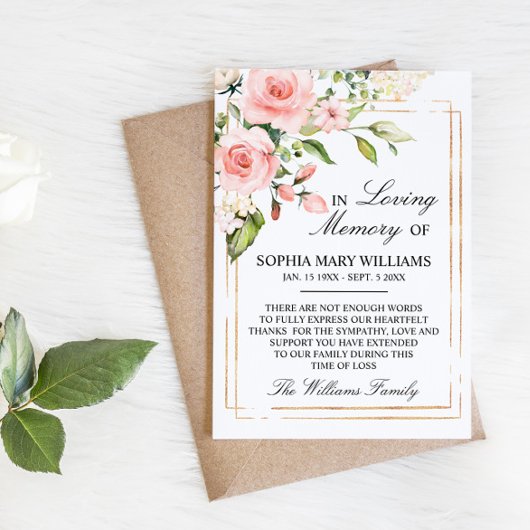 Blush roze roze en groene lederen sympathie Geheug Bedankkaart