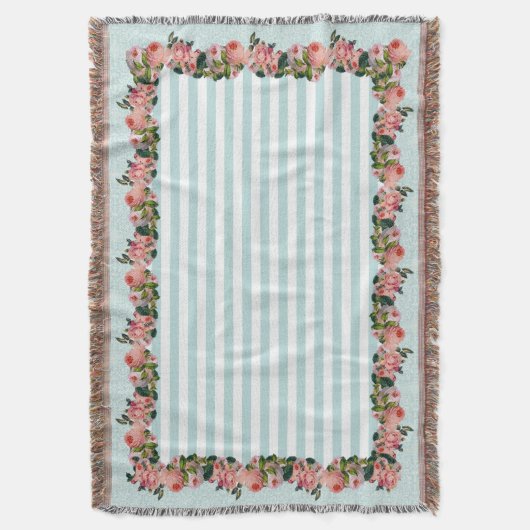  Blush Roze Roze Floral Damask Stripe Deken (Voorkant Verticaal)