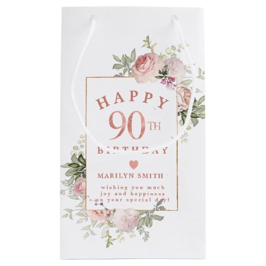 Blush roze roze Floral Gold 90e verjaardag Small G Klein Cadeauzakje (Achterkant)