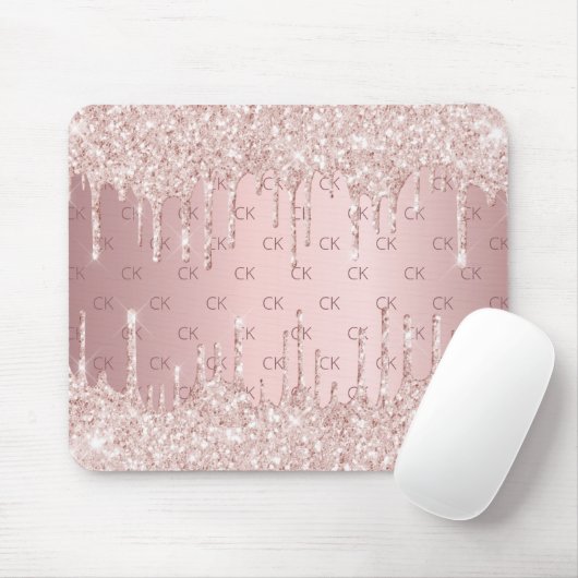 Blush roze roze goud glitter monogram initiaal muismat (Met muis)