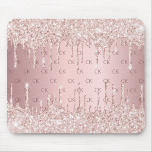 Blush roze roze goud glitter monogram initiaal muismat