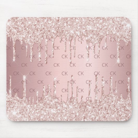 Blush roze roze goud glitter monogram initiaal muismat (Voorkant)