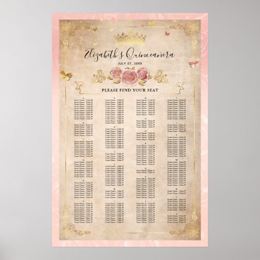 Blush roze roze & goudalfabetische zeegrafiek poster (Voorkant)