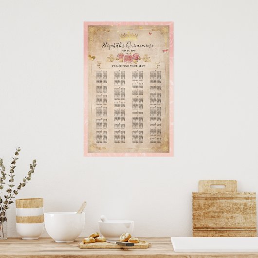 Blush roze roze & goudalfabetische zeegrafiek poster (Keuken)
