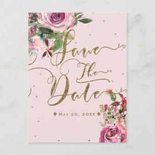 Blush roze roze goudbloem Modern Sparen de Datum Aankondigingskaart