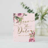 Blush roze roze goudbloem Modern Sparen de Datum Aankondigingskaart (Staand voorkant)
