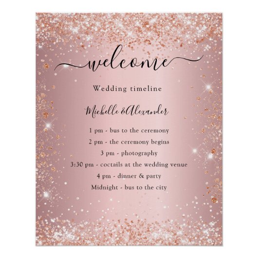 Blush roze roze goudbruiloftsprogramma perfect poster (Voorkant)