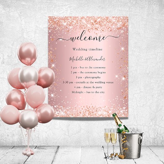 Blush roze roze goudbruiloftsprogramma perfect poster