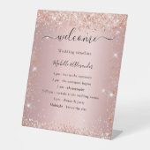 Blush roze roze goudbruiloftsprogramma reclamebord met voetstuk (Voorkant)