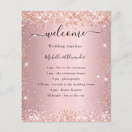 Blush roze roze goudbudget huwelijksprogramma (Voorkant)