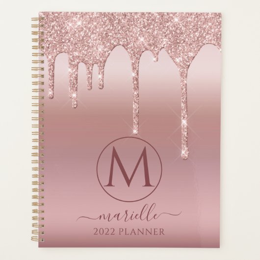 Blush roze roze gouddruppels monogram 2022 P Planner (Voorkant)