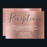 Blush roze roze gouden bruiloft kaart<br><div class="desc">Roze Rose Gold Faux geborsteld Metaal Elegant Reception Card voor een postweddenschap. Deze Blush Pink Wedding Reception Card kan worden aangepast om uw bericht en het adres van de receptie te bevatten. De Opvangkaart maakt deel uit van het Roos Gold Wedding Collectie. Als u extra aangepaste punten zou willen gelieve...</div>