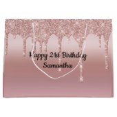 Blush roze roze gouden druppelaar Glitter op maat Groot Cadeauzakje (Voorkant)