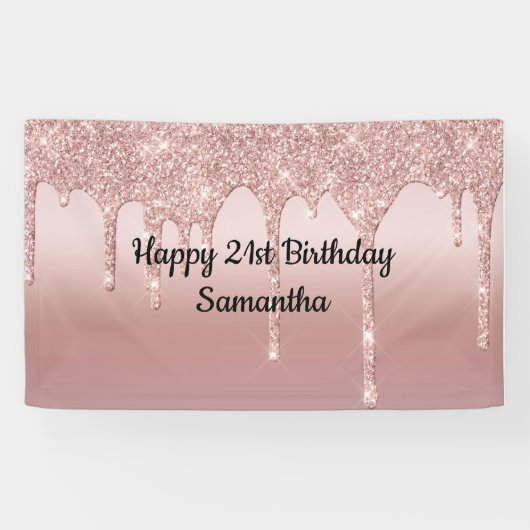 Blush roze roze gouden druppelaar Glitter op maat Spandoek (Horizontaal)