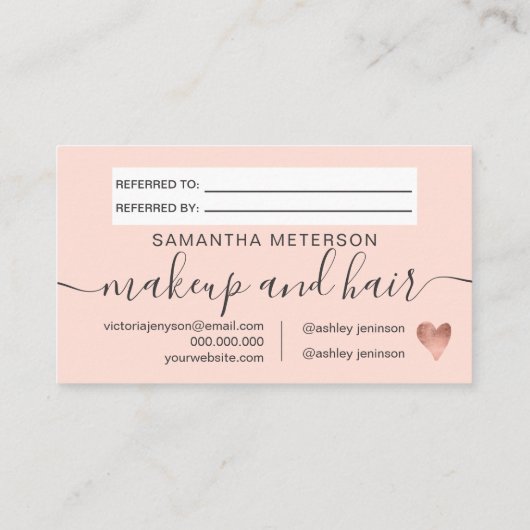 Blush roze roze gouden hartscript deelt de liefde aanbevelingskaartje (Achterkant)