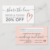 Blush roze roze gouden hartscript deelt de liefde aanbevelingskaartje (Voorkant / Achterkant)