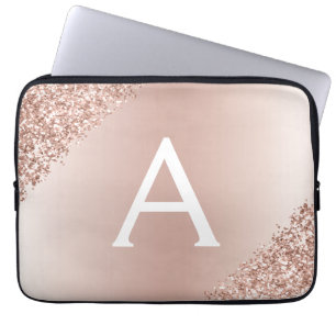 Blush roze roze gouden metalen monogram laptop sleeve