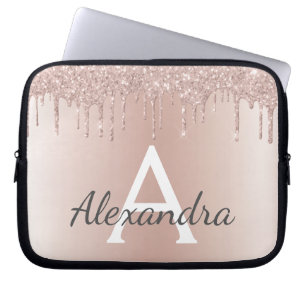 Blush roze roze gouden metalen monogram laptop sleeve