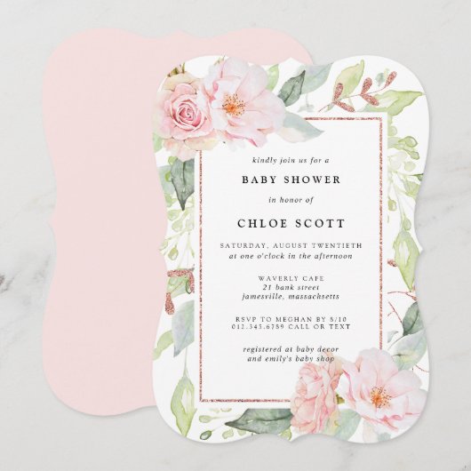 Blush roze roze goudflesvormig Baby shower Kaart (Voorkant / Achterkant)