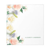 Blush roze roze goudfloralen naamscript notitieblok (Voorkant)