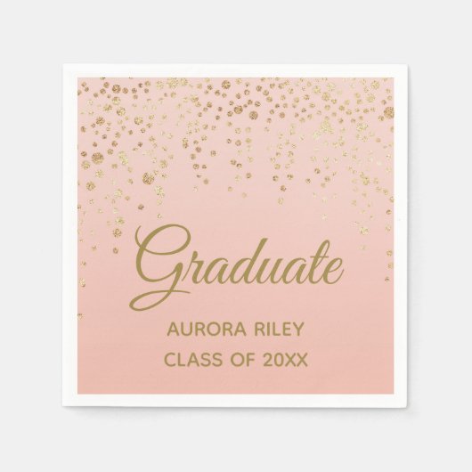 Blush roze roze goudglitter Confetti Afstuderen Servet (Voorkant)