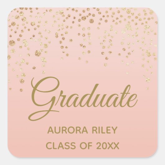 Blush roze roze goudglitter Confetti Afstuderen Vierkante Sticker (Voorkant)
